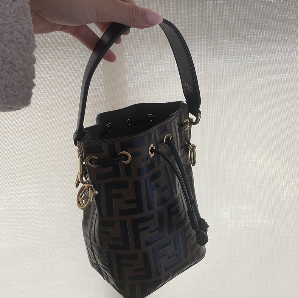 Fendi Brown and Black Monogram Mini Bucket Bag - Picture 5 of 7